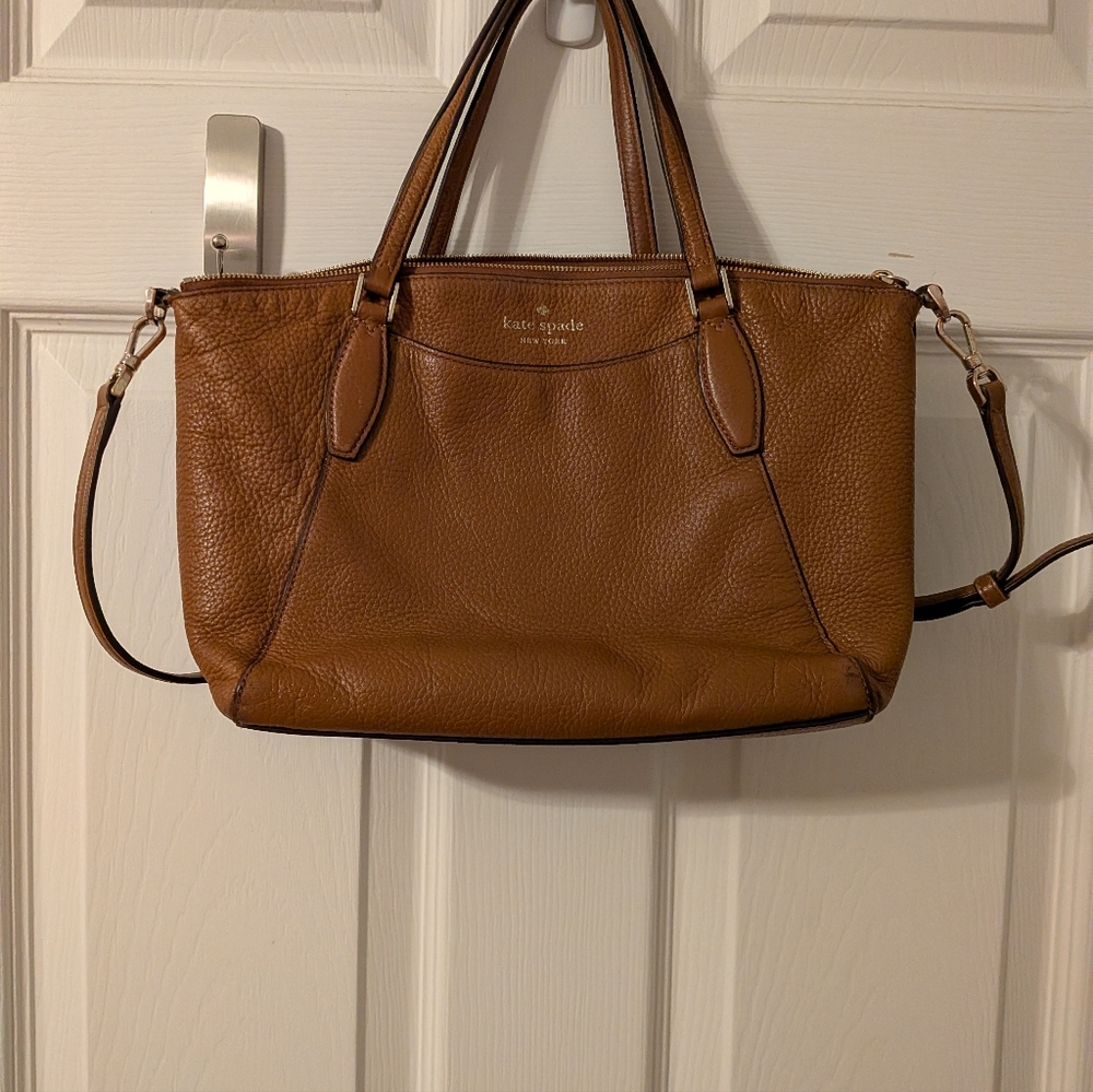 kate spade Monica Pebbled Leather Shoulder Tote in Cognac Brown